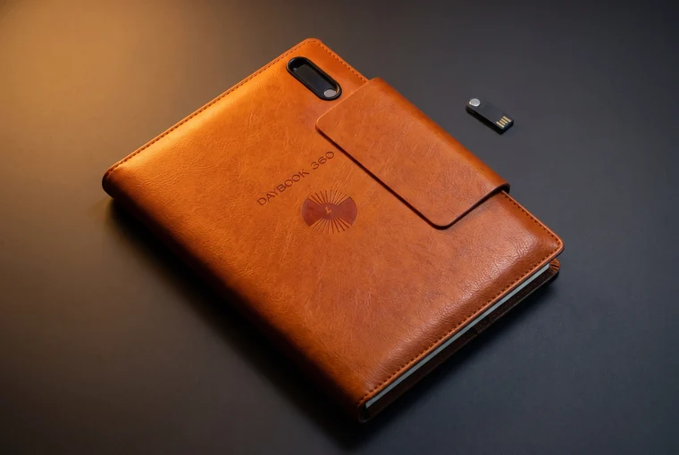 Illustration: the orange DAYBOOK 360 with its black 64 GB USB drive taken out of the slot